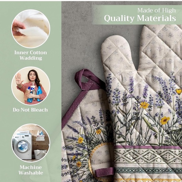 Maison d' Hermine 100% Cotton Oven Mitt & Pot Holder Set - Picture 2 of 11